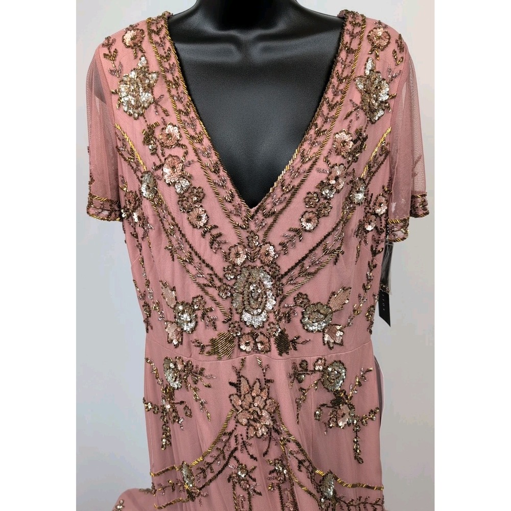 Aidan Mattox BHLDN FATIMA Tea Rose Beaded Sequin Long Formal Dress Size‎ 14 NWT